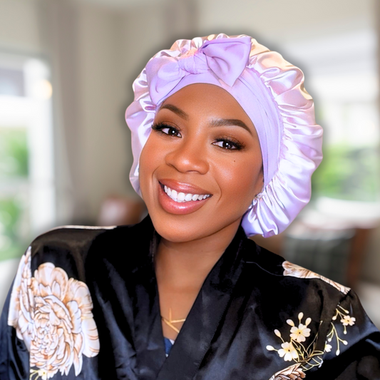 Lilac Satin-Lined Stretch Tie Bonnet