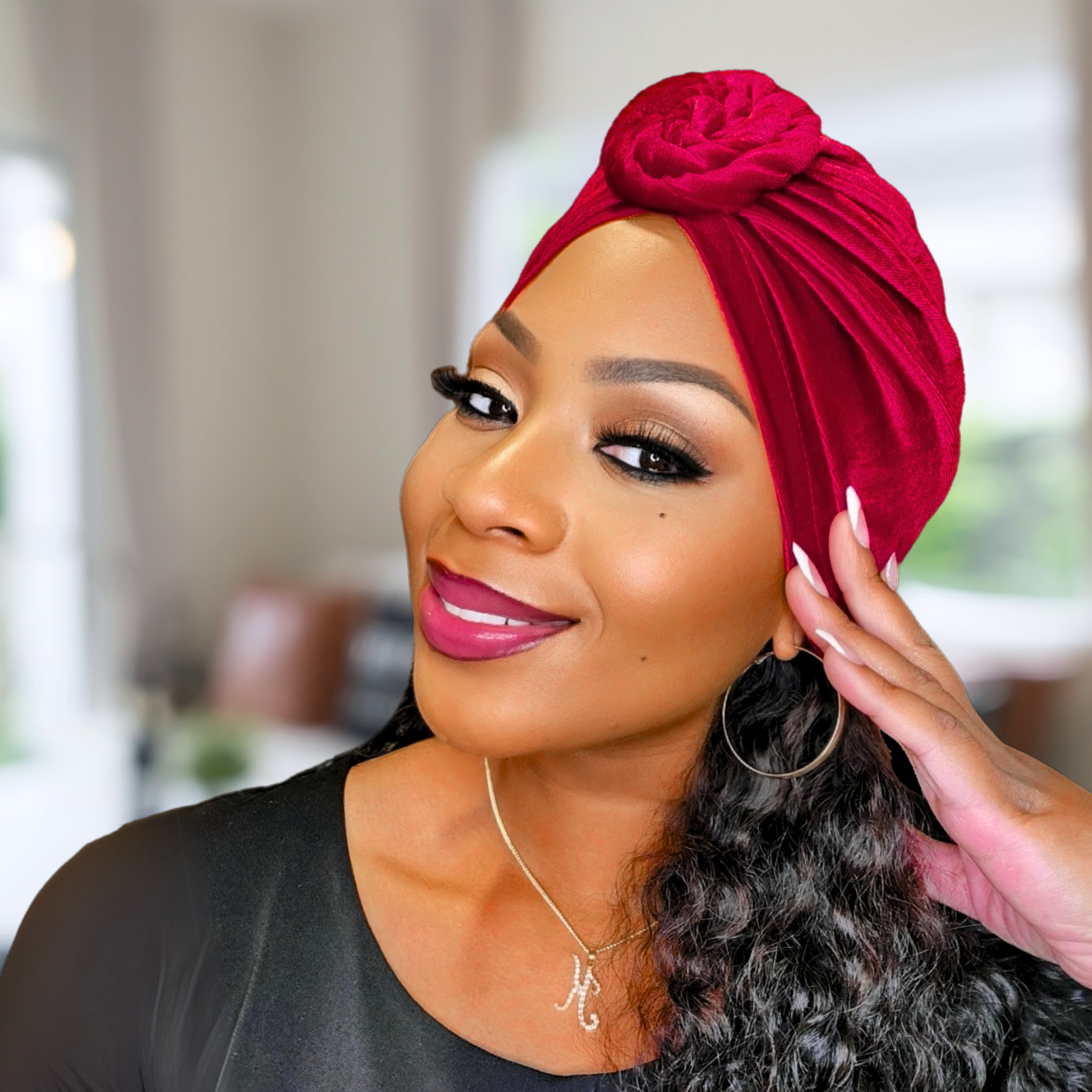 Elegant velvet twisted knot turban in a sophisticated design, perfect for stylish and comfortable headwear