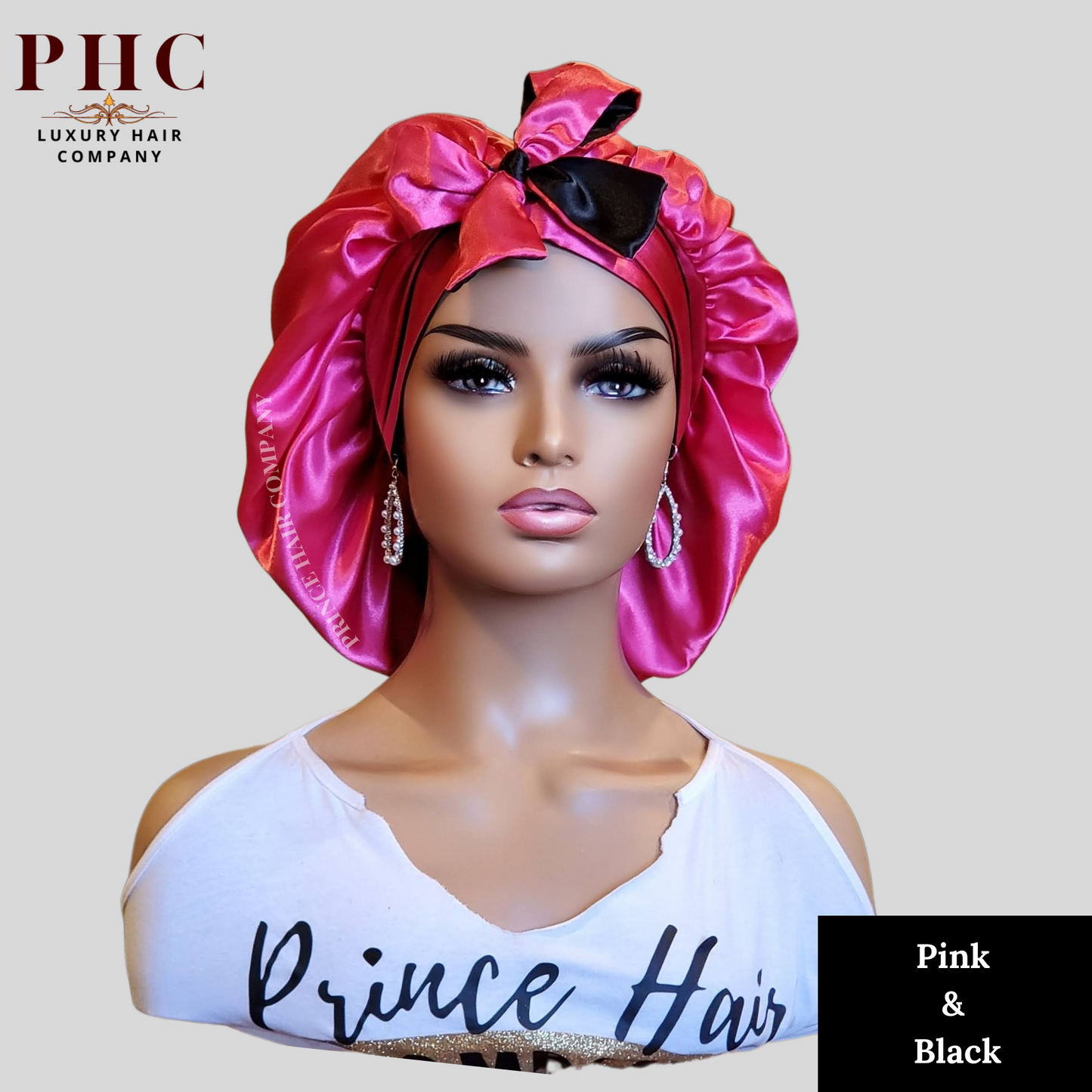CLEARANCE - Hot Pink & Black All Satin Reversible Bonnet