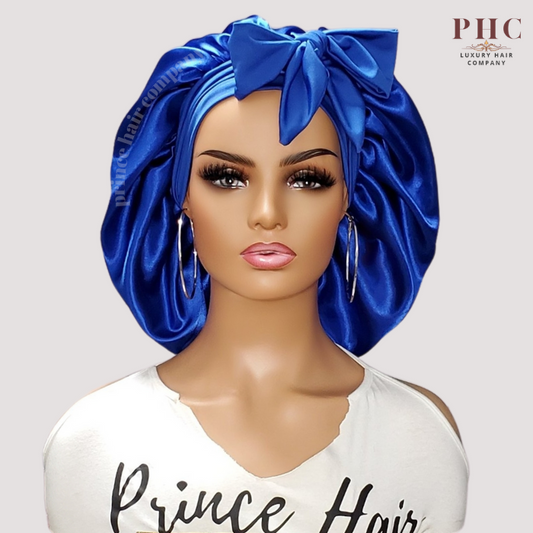 Royal Blue Satin-Lined Stretch Tie Bonnet