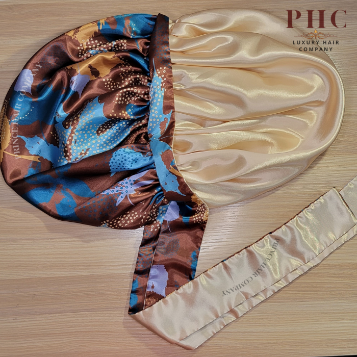 CLEARANCE - Brown Ankara All Satin Reversible Bonnet