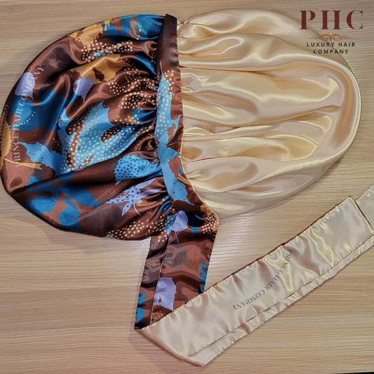 CLEARANCE - Brown Ankara All Satin Reversible Bonnet
