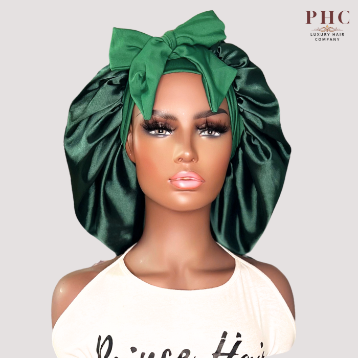 CLEARANCE -Hunter Green Stretch Tie Bonnet