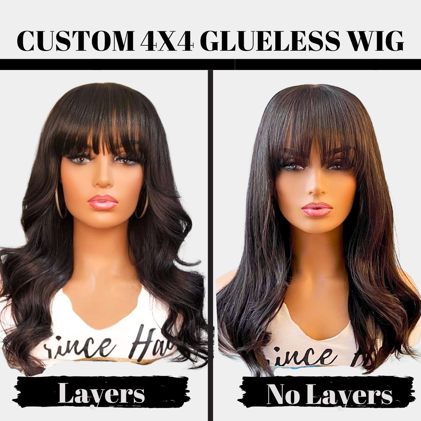 Brazilian Human Hair Custom Wig with 4x4 HD Lace Bang Closure
