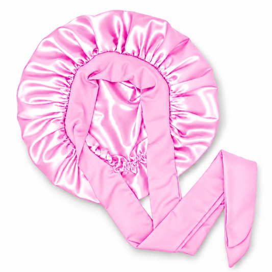 Soft Pink Silk-Blend Stretch Tie Satin Bonnet
