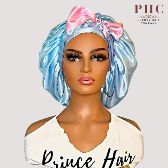 Baby Blue & Pink All Satin Reversible Bonnet