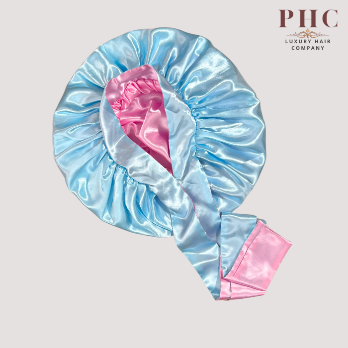 Baby Blue & Pink All Satin Reversible Bonnet