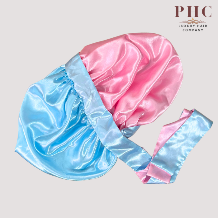Baby Blue & Pink All Satin Reversible Bonnet