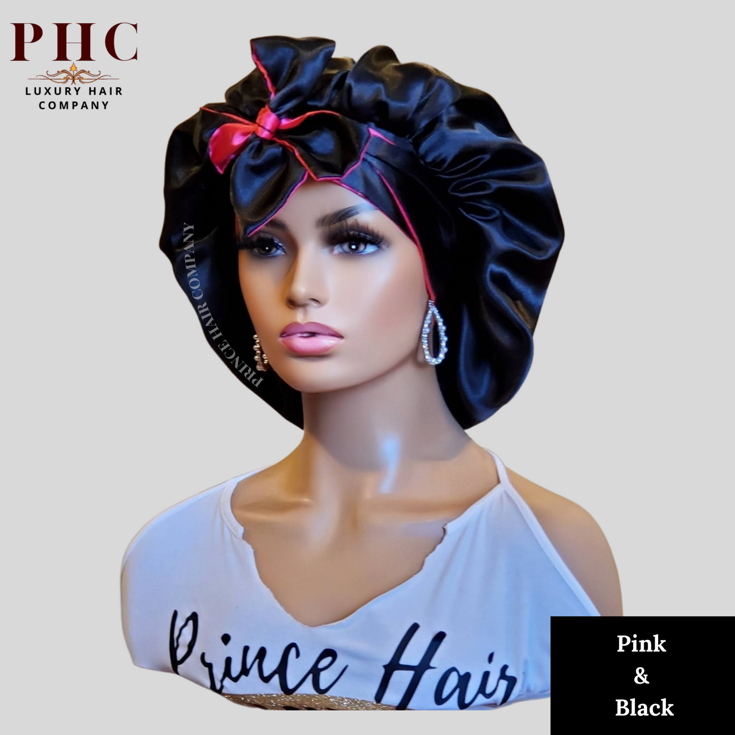 CLEARANCE - Hot Pink & Black All Satin Reversible Bonnet