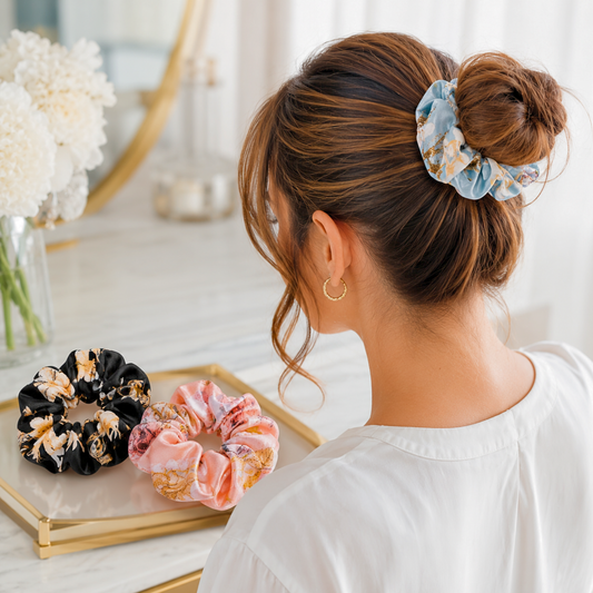"Blossom" Floral Satin Scrunchie Set of 3