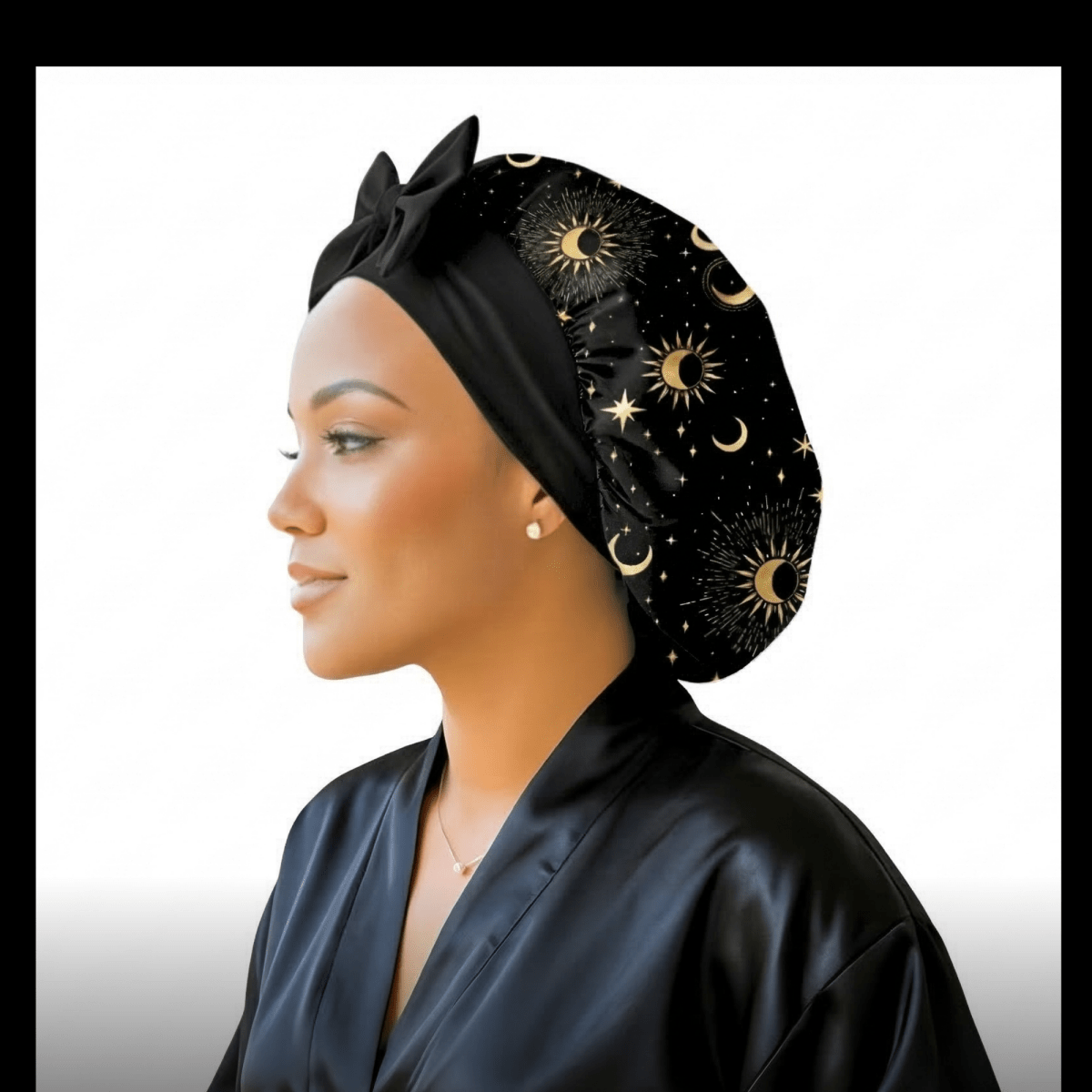 Celestial Print Reversible Stretch Tie Satin Bonnet | Small & Large Sizes - PHC