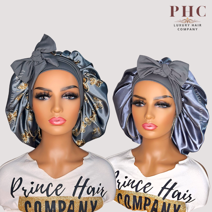 CLEARANCE - Gray Butterflies Satin Lined Stretch Tie Bonnet