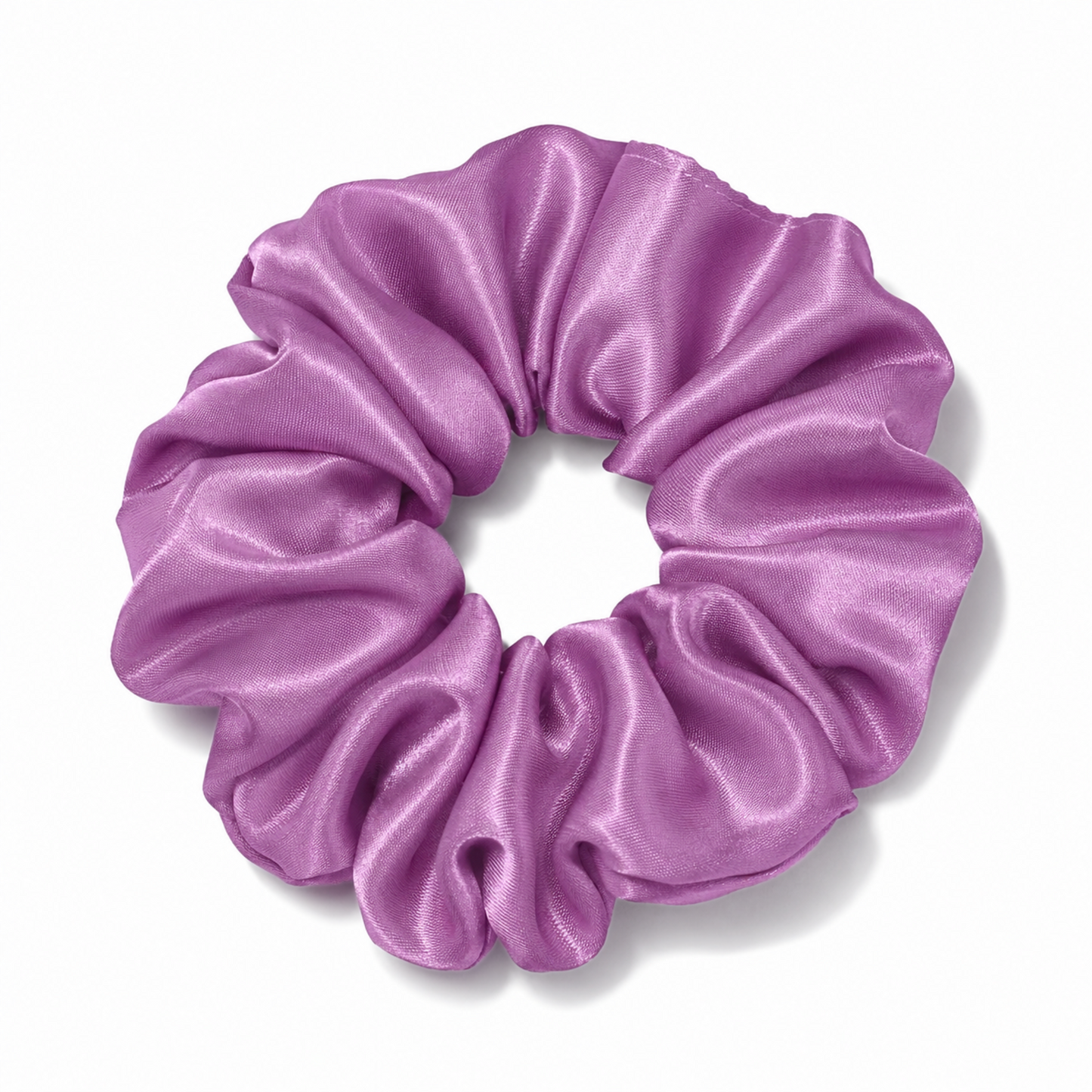 Oversized mauve satin scrunchie on a clean white background