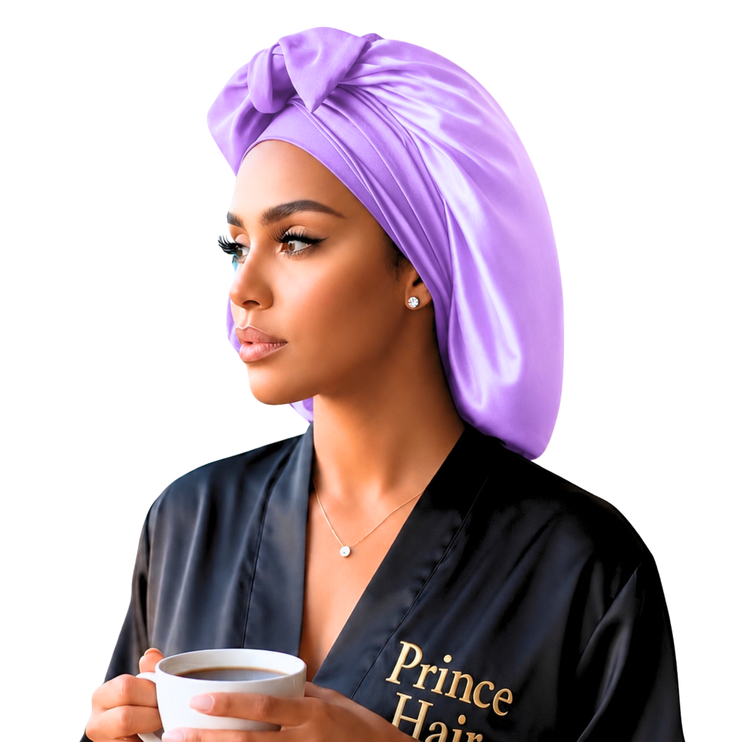 Lilac Original Stretch Tie satin bonnet by Prince Hair Company — adjustable, stays on all night for curls, braids & locs