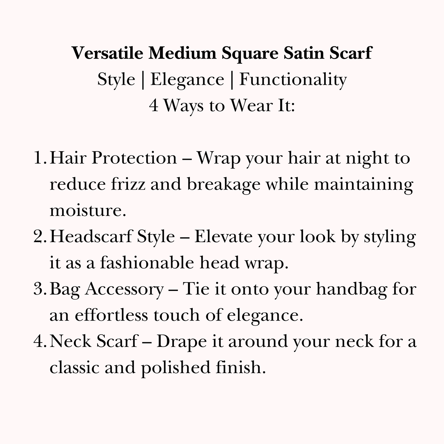 Image detailing how versatile medium square satin scarf