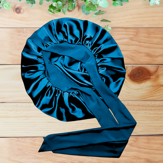 Satin-Lined Stretch Tie Satin Bonnet - Midnight Blue