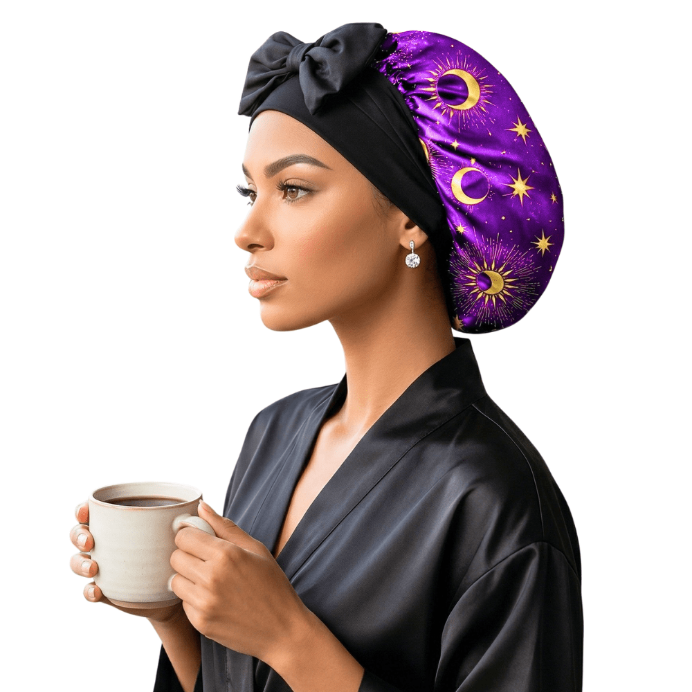 Original Stretch Tie satin bonnet by Prince Hair Company — adjustable double-layer sleep cap that stays on all night for curls, braids & locs