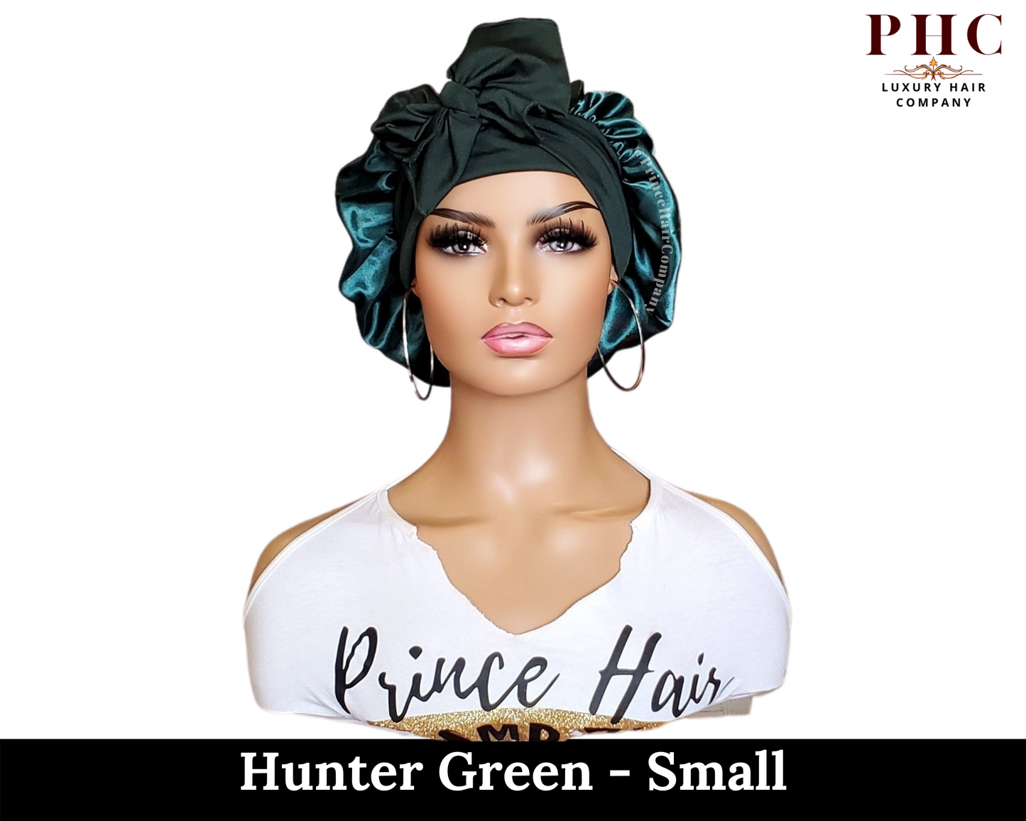 CLEARANCE -Hunter Green Stretch Tie Bonnet