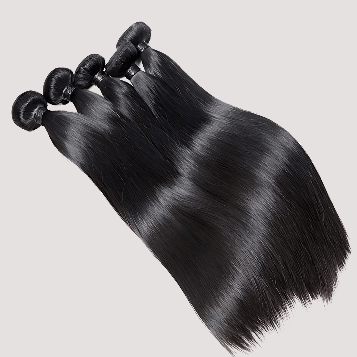 Close view of smooth virgin Brazilian straight human hair bundle set