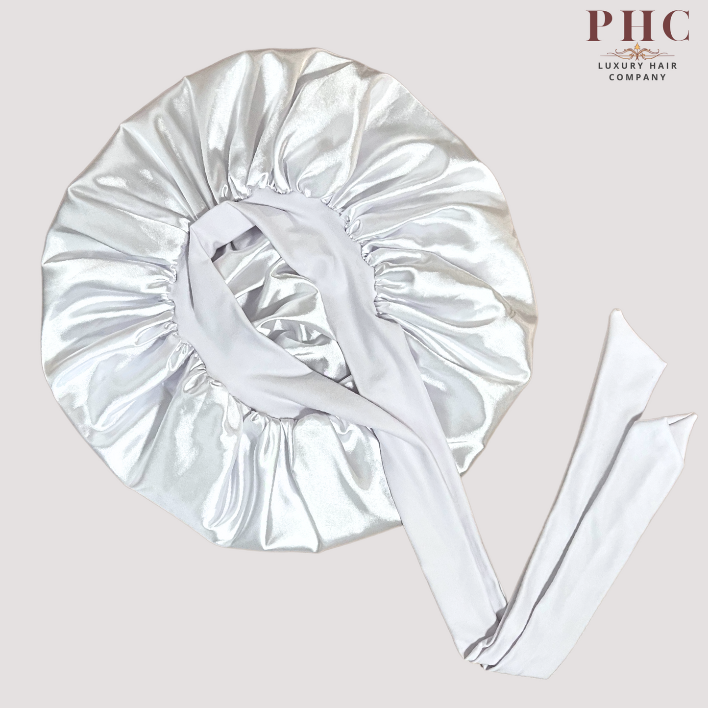 White Satin-Lined Stretch Tie Bonnet