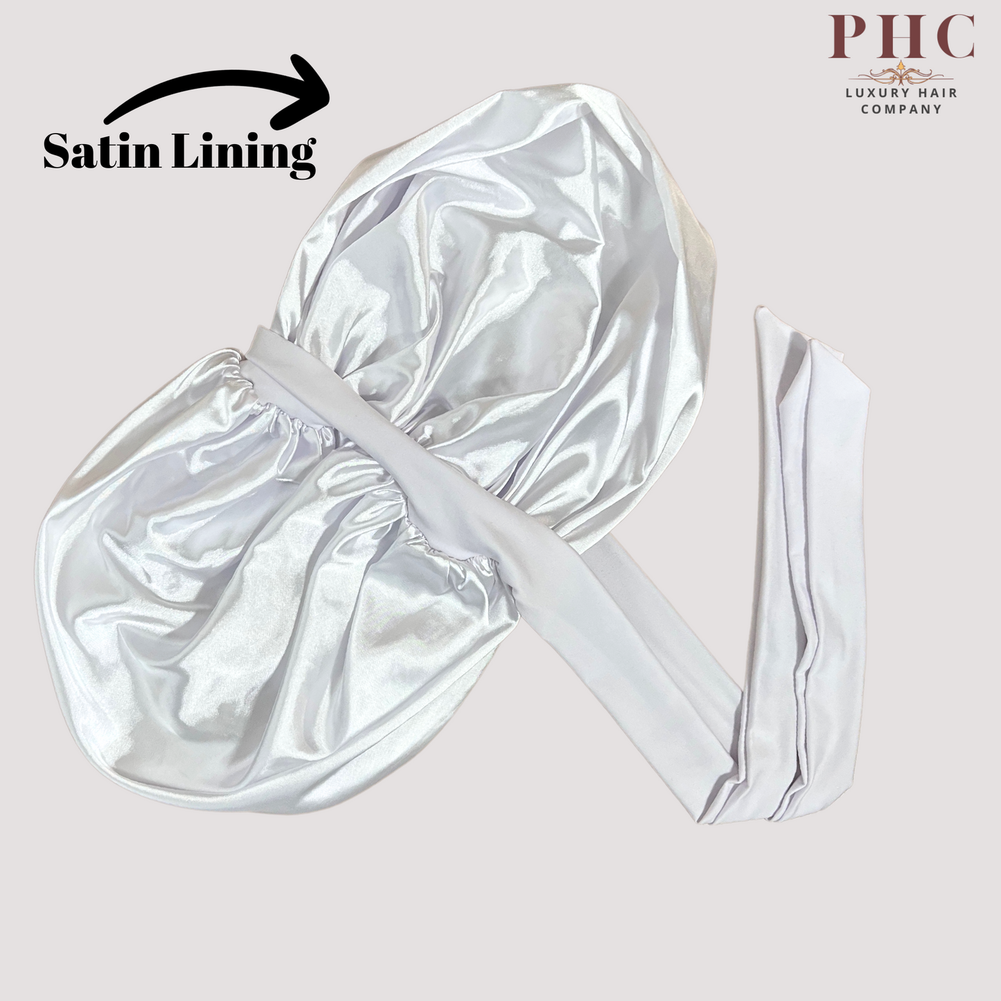 White Satin-Lined Stretch Tie Bonnet