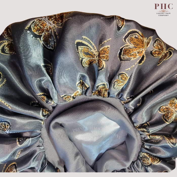 Silver Butterfly Print Wide Band Bonnet (Sm/Med Cap Size)