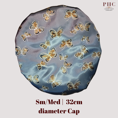 Silver Butterfly Print Wide Band Bonnet (Sm/Med Cap Size)