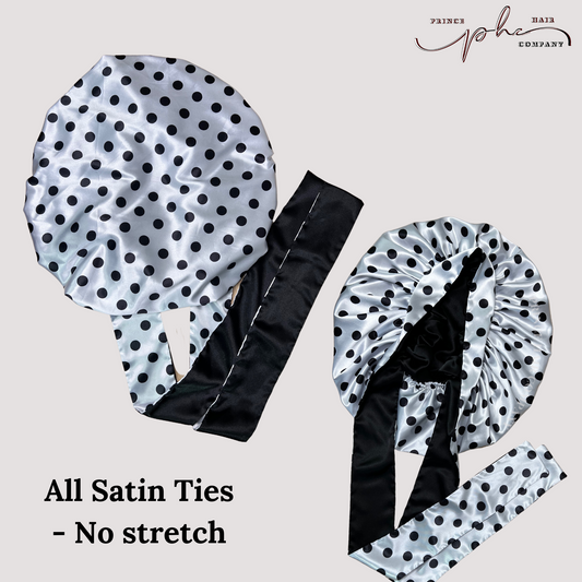 Pearl & Black Polka Dots All Satin Reversible Bonnet