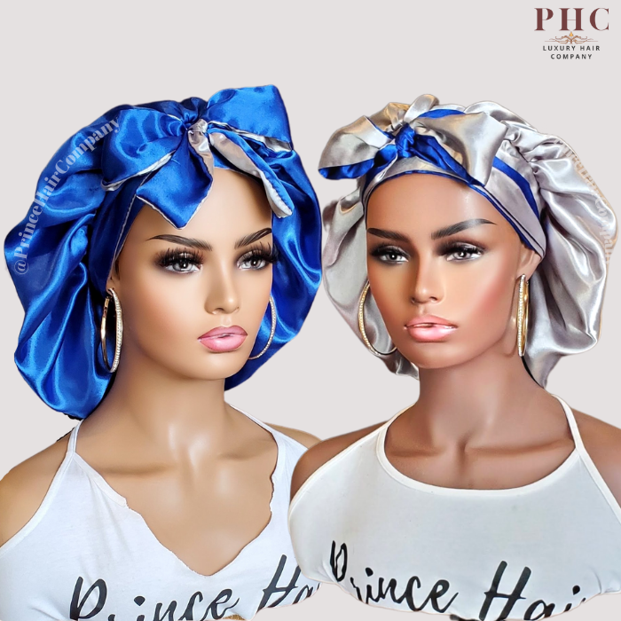 CLEARANCE - Royal Blue & Gray All Satin Reversible Bonnet