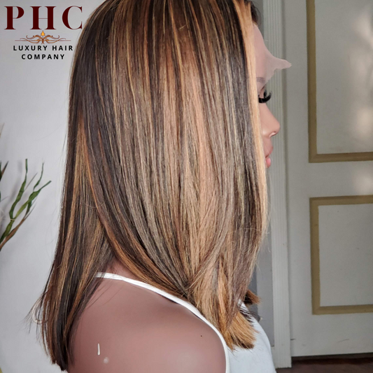 Long bob wig with blonde highlight and throughout