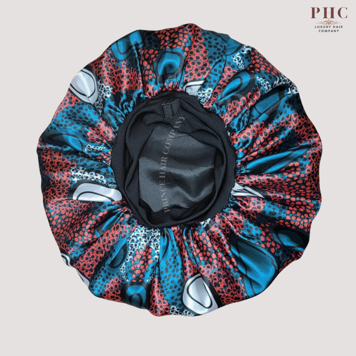Blue/Red Ankara Print Wide Band Bonnet (Sm/Med Cap Size)