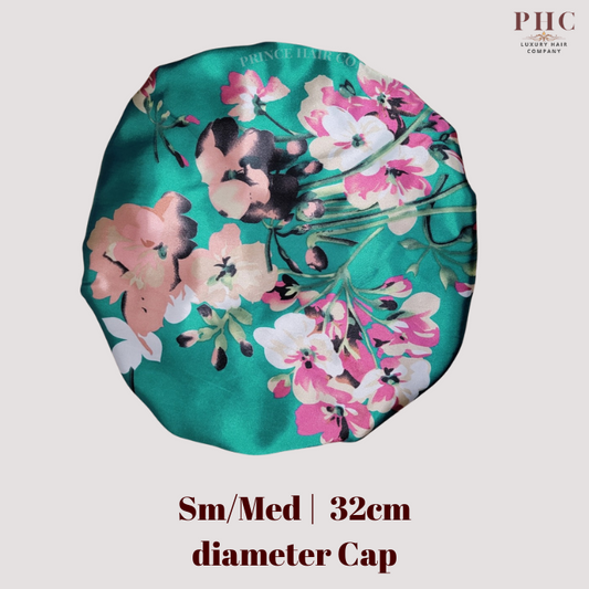 Teal Flowers Wide Band Bonnet (Sm/Med Cap Size)
