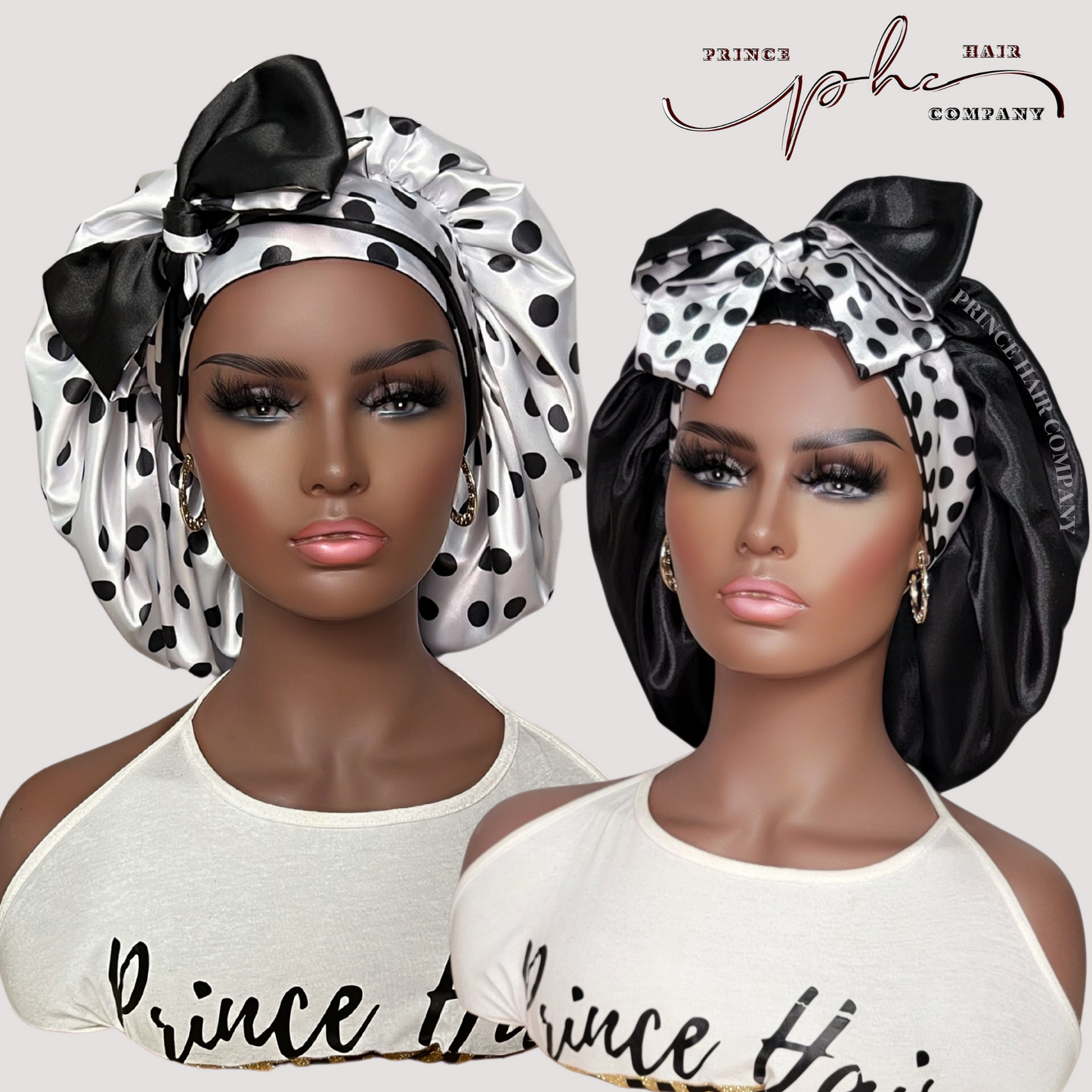 Pearl & Black Polka Dots All Satin Reversible Bonnet