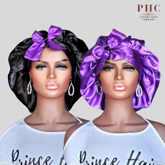 CLEARANCE - Black & Purple All Satin Reversible Bonnet