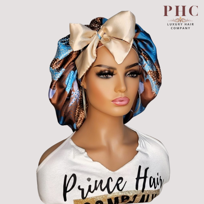 Gold and Brown Ankara Print All Satin Reversible Bonnet