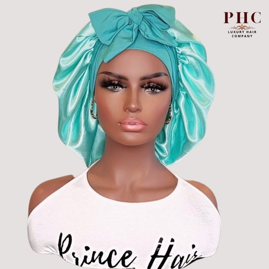 Aqua Green Stretch Tie Satin Bonnet (No Lining) - PHC