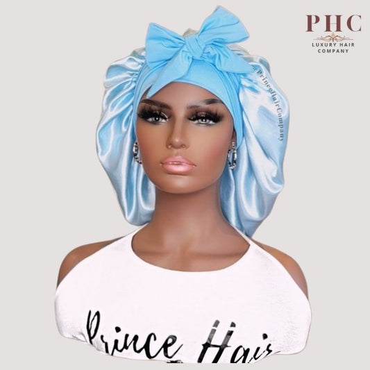 Baby Blue Stretch Tie Satin Bonnet (No lining) - PHC