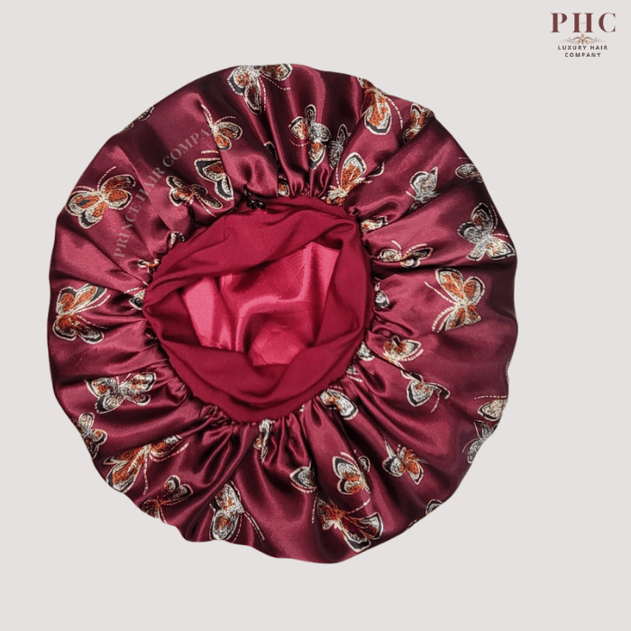 Burgundy Butterfly Print Wide Band Bonnet (Sm/Med Cap Size) - PHC