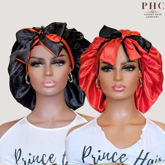 Burnt Orange & Black All Satin Reversible Bonnet - PHC