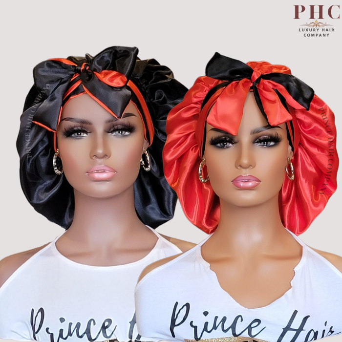 CLEARANCE - Burnt Orange & Black All Satin Reversible Bonnet