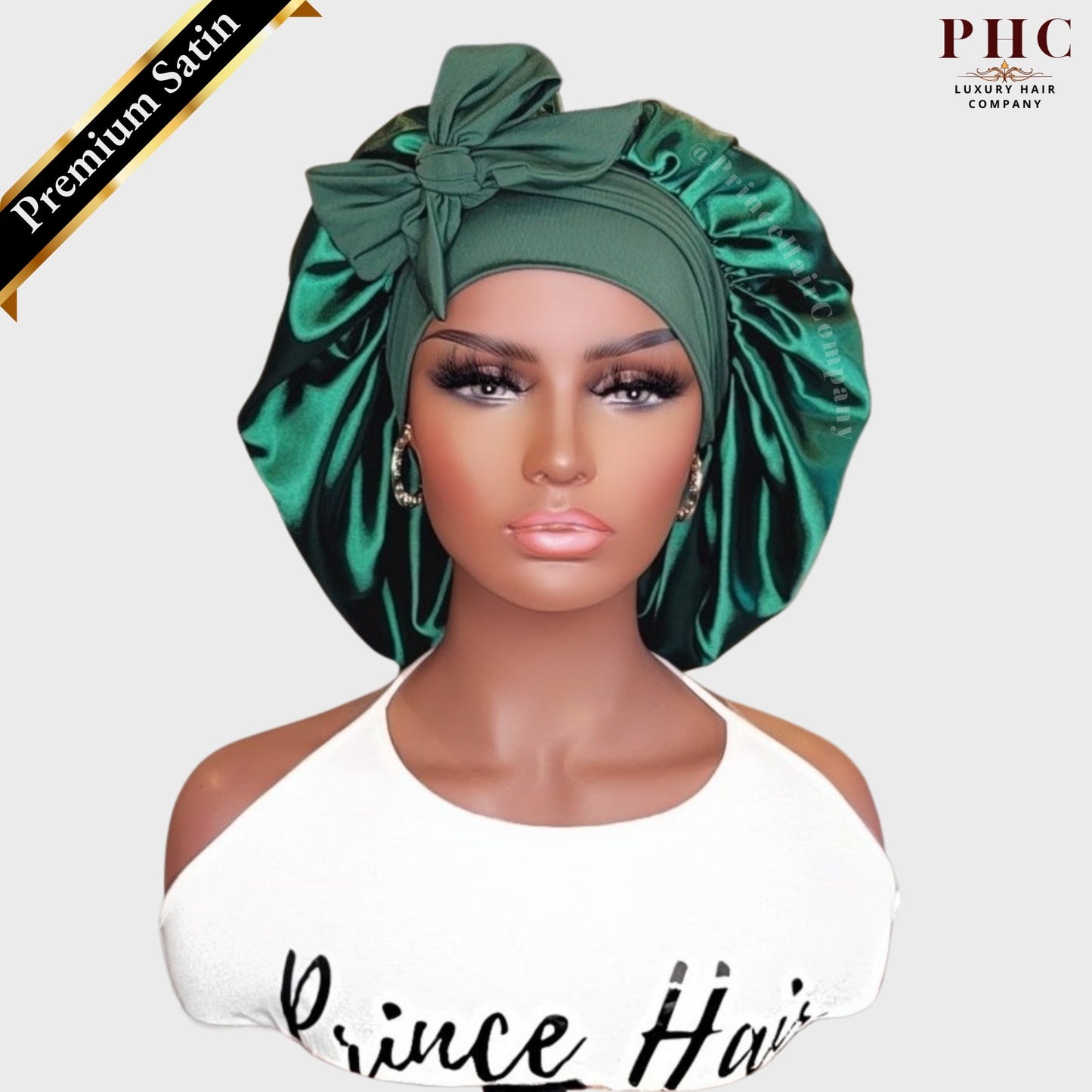 Emerald Green Satin-Lined Stretch Tie Bonnet *Premium Satin* - PHC