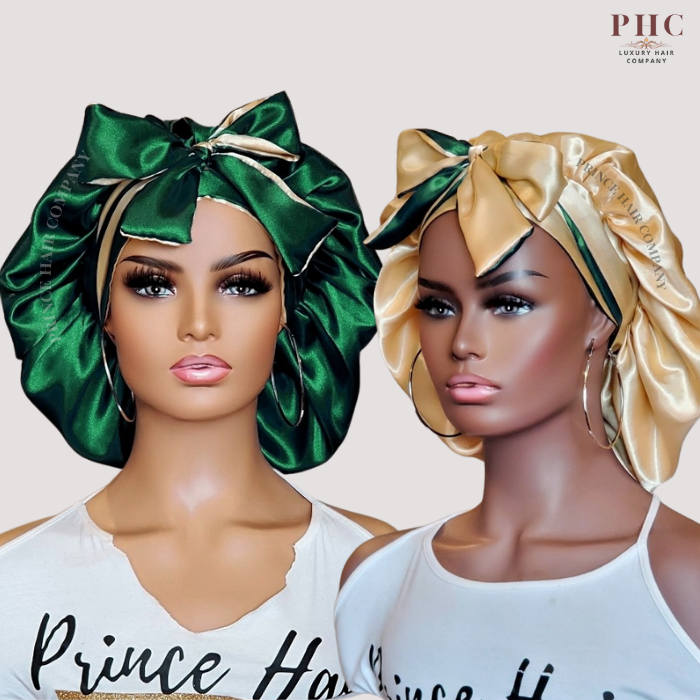Emerald Green & Gold All Satin Reversible Bonnet by