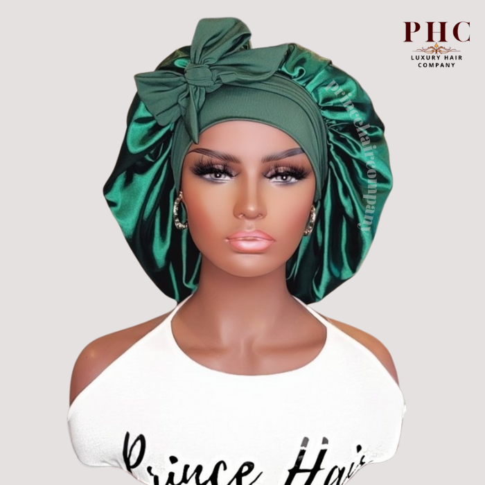 CLEARANCE - Emerald Green Satin-Lined Stretch Tie Bonnet