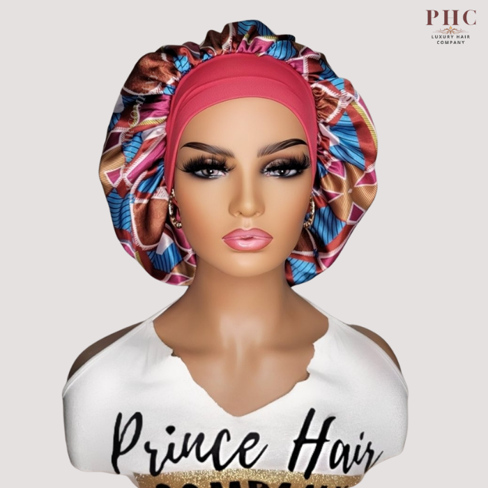 Pink Ankara Print Wide Band Bonnet (Sm/Med Cap Size)