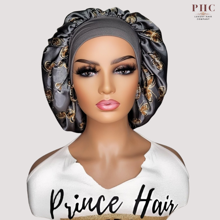 Silver Butterfly Print Wide Band Bonnet (Sm/Med Cap Size)