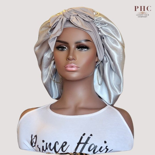 Gray Satin-Lined Stretch Tie Bonnet - PHC