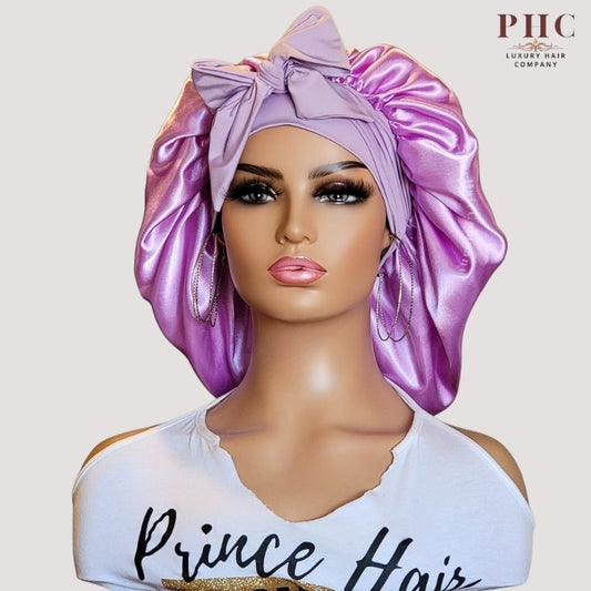 Lilac Satin-Lined Stretch Tie Bonnet - PHC