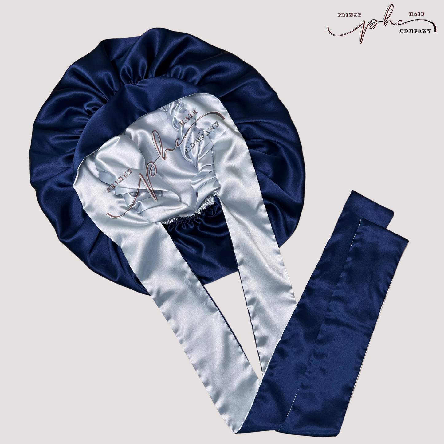 Navy Blue & Silver All Satin Reversible Bonnet