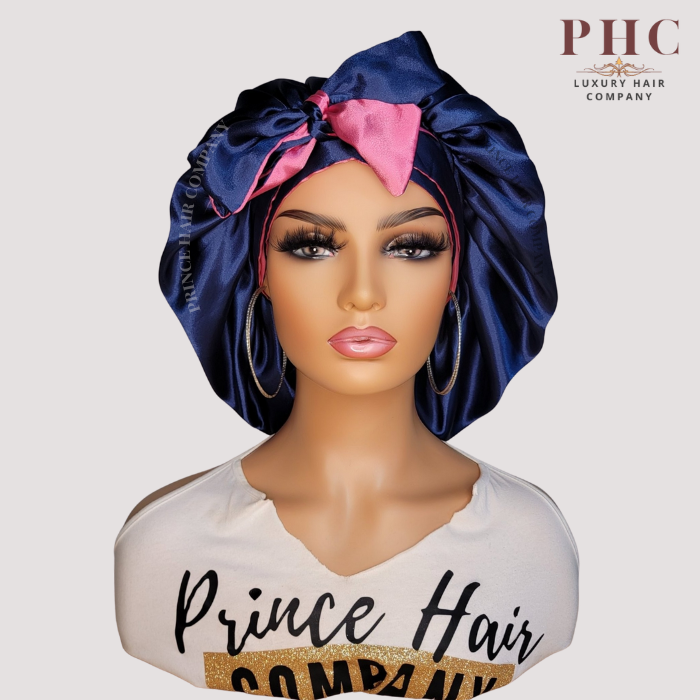 CLEARANCE - Navy Blue and Fuchsia All Satin Reversible Bonnet