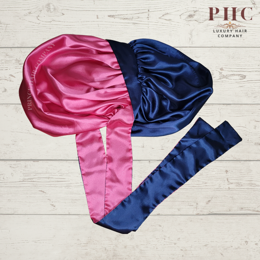 CLEARANCE - Navy Blue and Fuchsia All Satin Reversible Bonnet